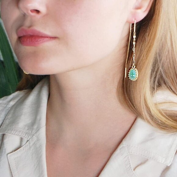 Simulated Druzy Earrings Women Gold Silver Rose Long Drop Jewelry Boho - Picture 7 of 9